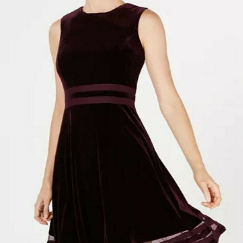 NWT Calvin Klein Velvet Fit Flare Illusion Dress - Picture 3 of 3